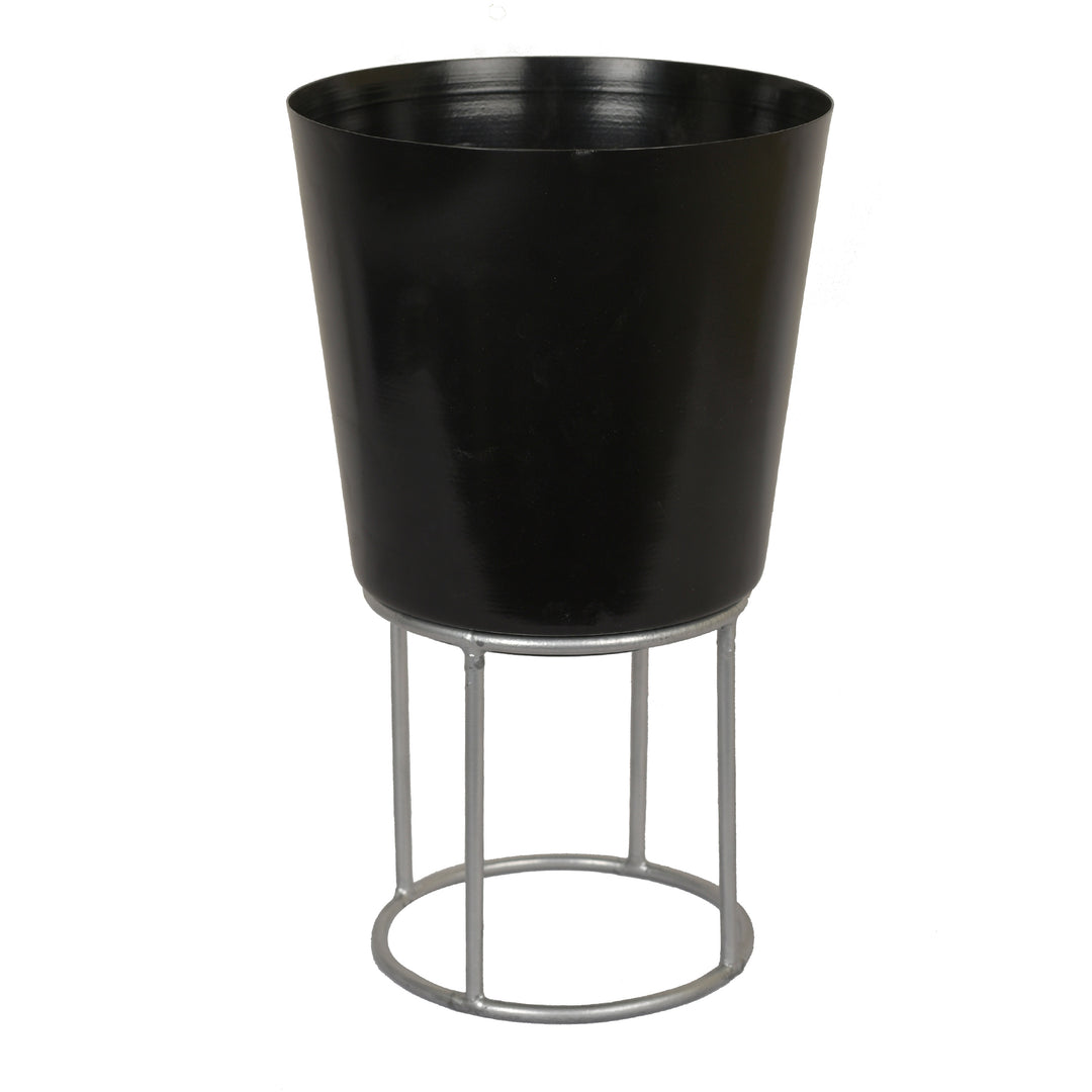 Black Planter With Metal Riser | Modern Planters for Indoor Plants | Hand-Crafted | 9.6 Inch