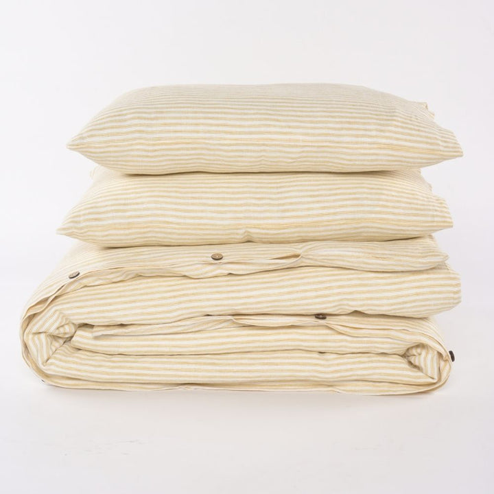 Mustard Pin Stripe Duvet Cover Set | Sustainable & Organic Linen | Delicate Snug