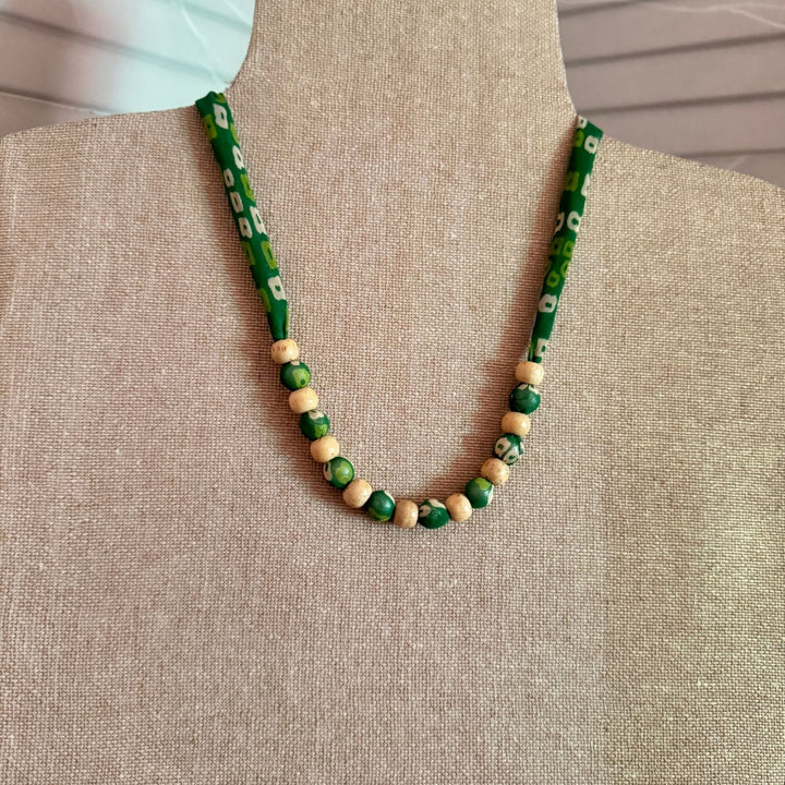 Minimalist Design Beaded Fabric Necklace | Hand Crafted | Adjustable | Green