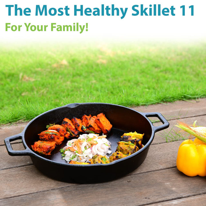 11" Double Handle Skillet | For Frying & Sautéing | Cast Iron | Chemical Free Coating