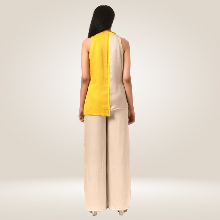 Ecru Yellow Halter Neck Blouse | Bemberg Modal Silk | Subtle Style