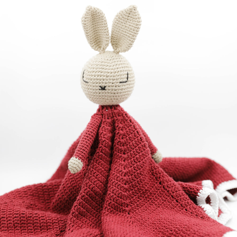 Cute Bunny Soft Toy for Babies | Hand Made of Crochet | Kids Safe | Maroon