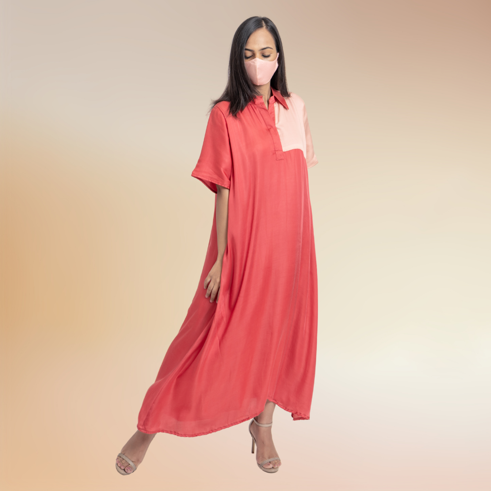 Asymmetric Colour Block Tunic | | Bemberg Modal Silk | Coral And Peach