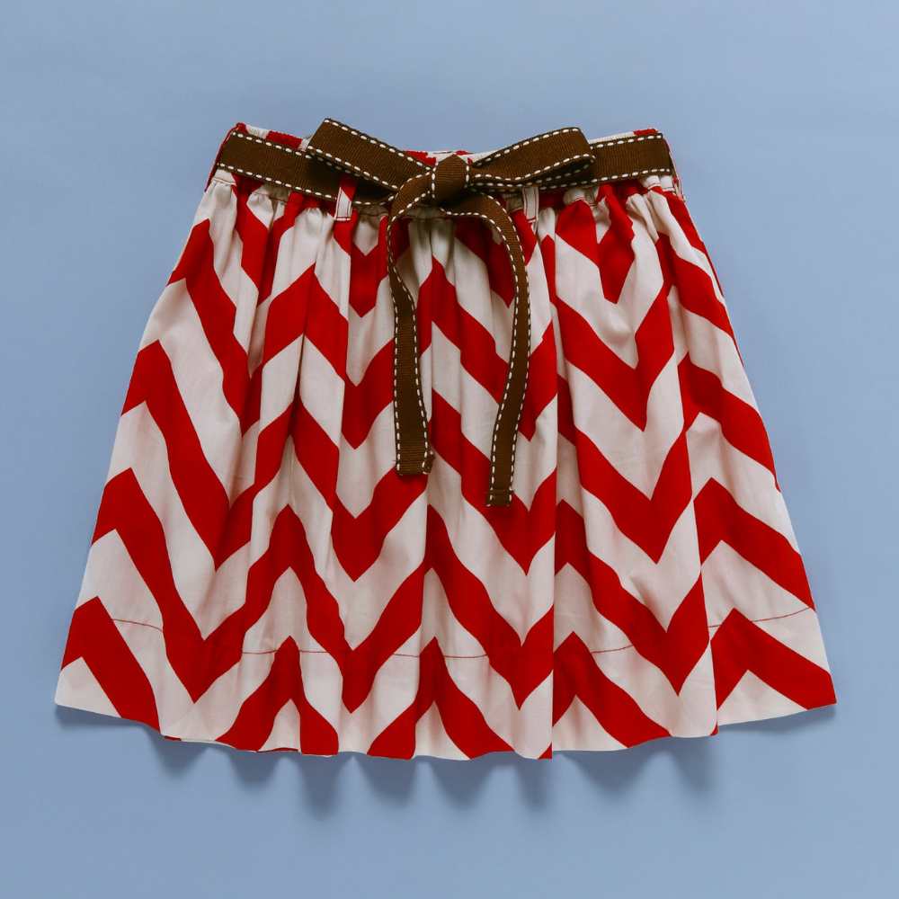 Mod Chevron Skirt Set For Girls | Occasion Wear | Cotton | Off White And Red