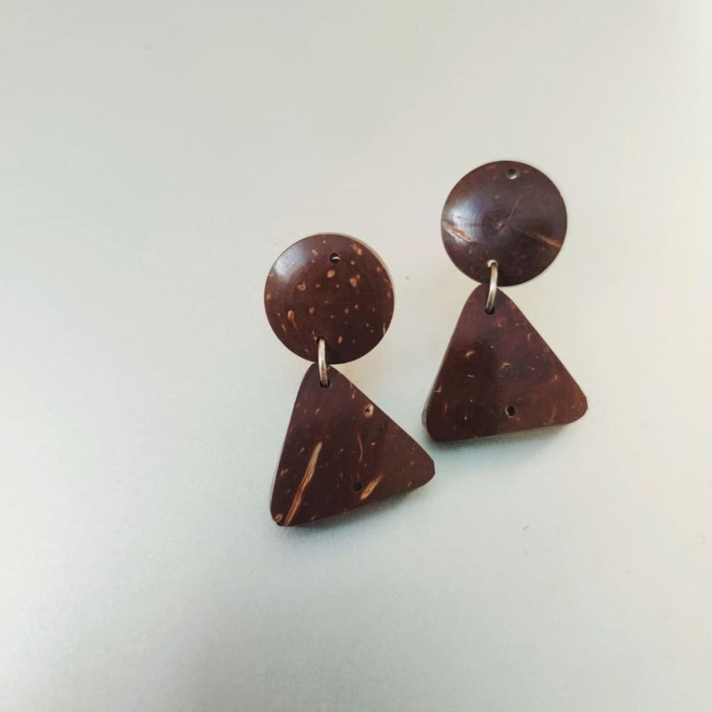 Hand-Crafted Coconut Shell Dangler Earrings | Upcycled | Artisanal | Sustainable