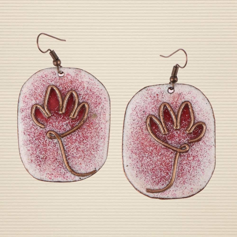 Lotus Pattern Unique Copper Enamel Dangler Earring | Hand-crafted