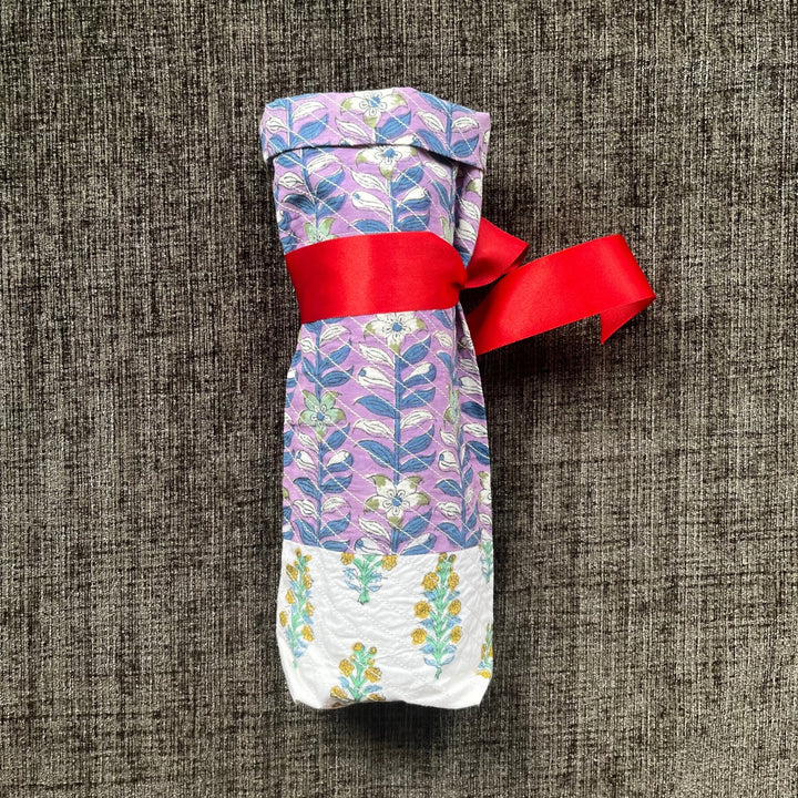 Purple Floral Wine Bottle Gift Cover Bag | Hand-Crafted