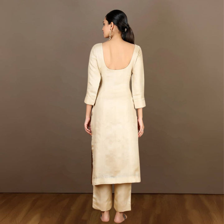 Karthika Tussar Kurta Pant | Hand-Crafted | Elegant | Glamorous Appeal | Beige & Wine