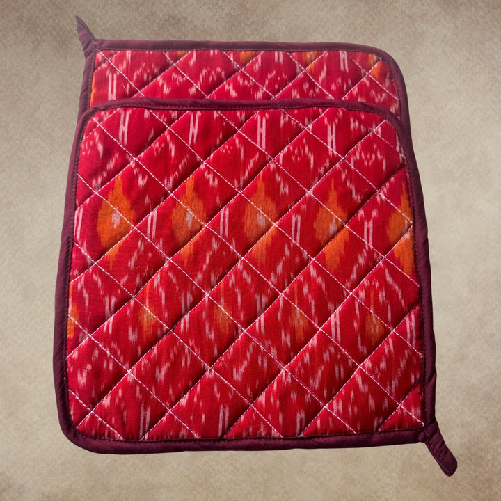 Hand-Crafted Soft Cushioned Pot Holder | Red Ikat | Set of 2