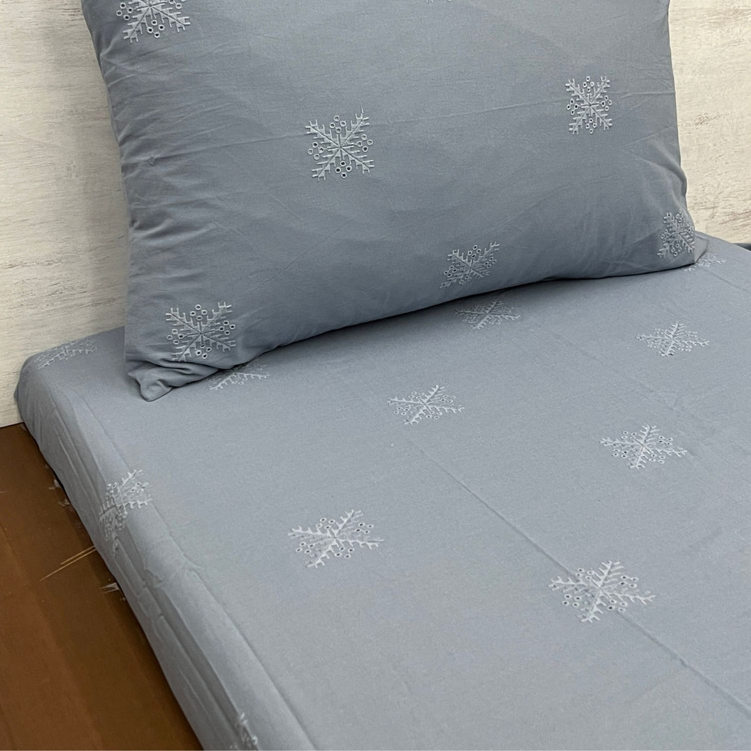 Light Grey Cross Butti Embroidered Double Bedsheet Set | 90 x 108 Inch