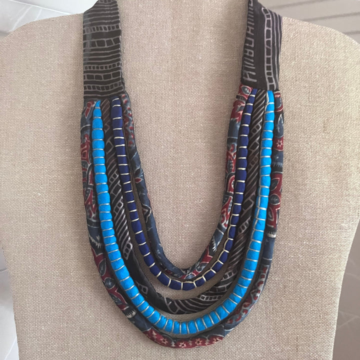 Layered Blue Necklace | Ajrakh and Silk | Smart Boho Look | Women | Stylish