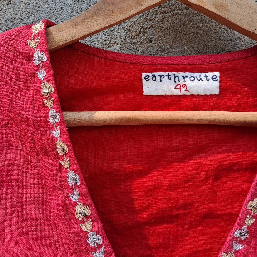 Roma Hand Embroidered Saree Blouse | Cotton Muslin | Red