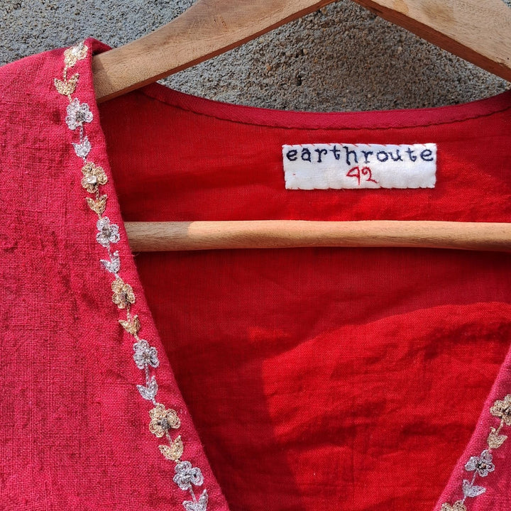 Roma Hand Embroidered Saree Blouse | Cotton Muslin | Red