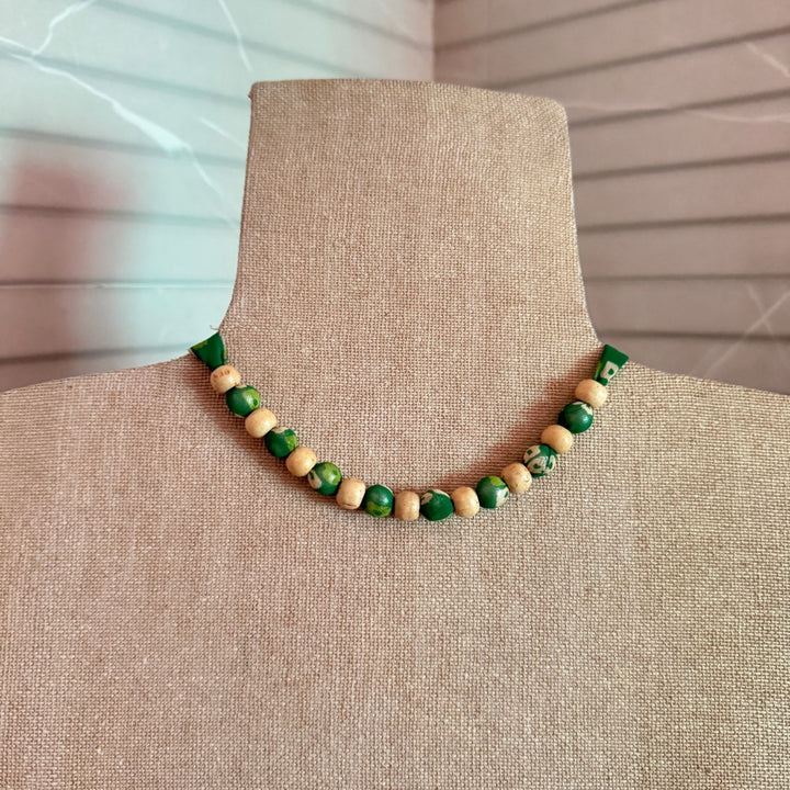 Minimalist Design Beaded Fabric Necklace | Hand Crafted | Adjustable | Green