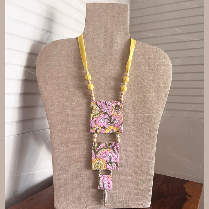 Pink And Yellow Necklace | Asymmetric Design | Fabric Jewelry | Sophisticated Look