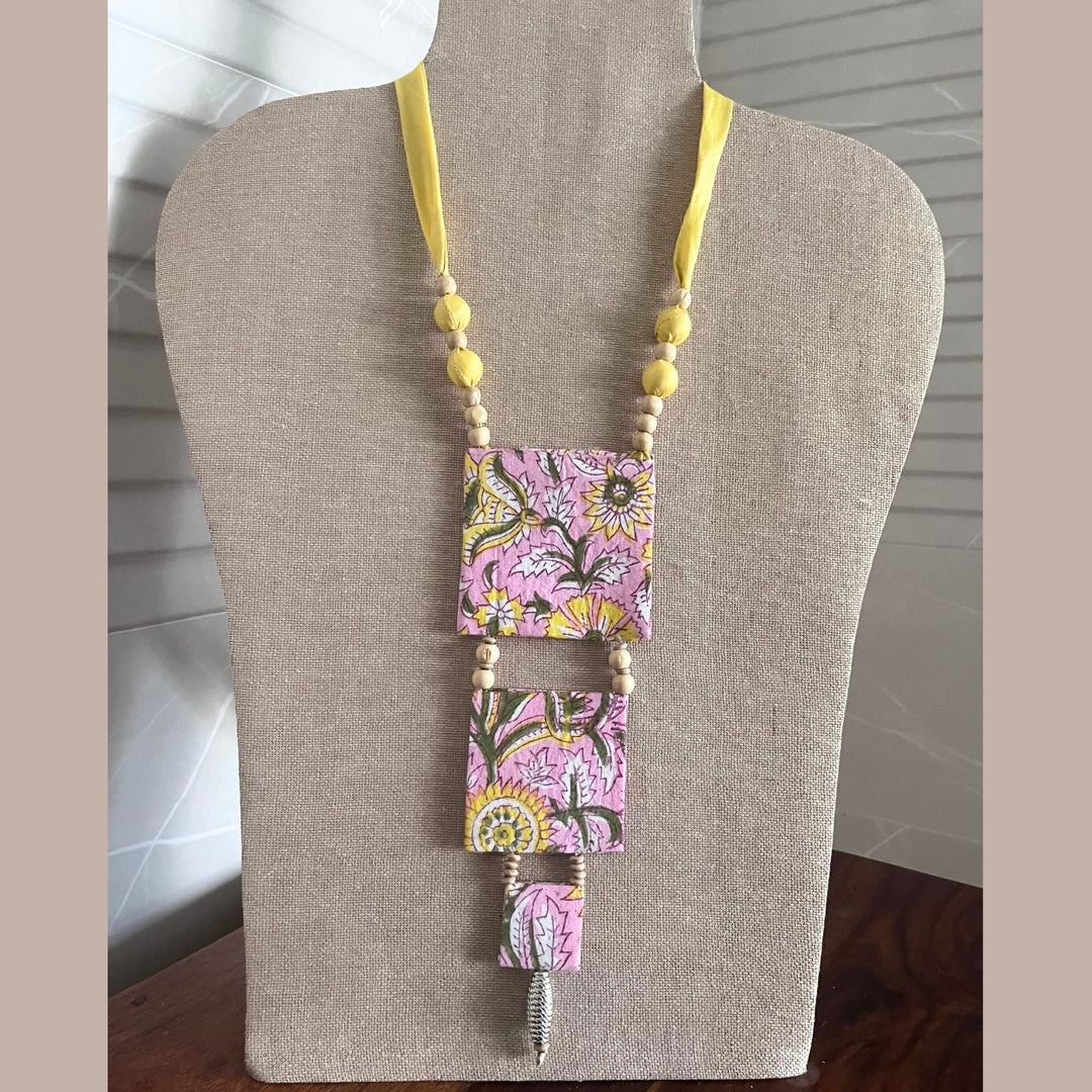 Pink And Yellow Necklace | Asymmetric Design | Fabric Jewelry | Sophisticated Look