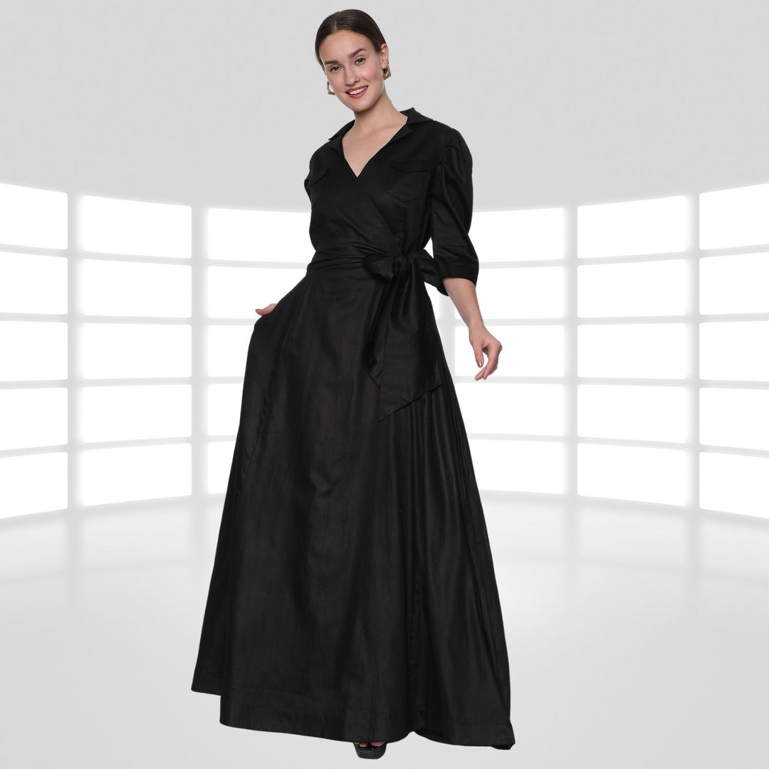 Blanca Maxi Dress | Hand-Crafted | Comfy & Flary | Cocktail Party Dress | Black