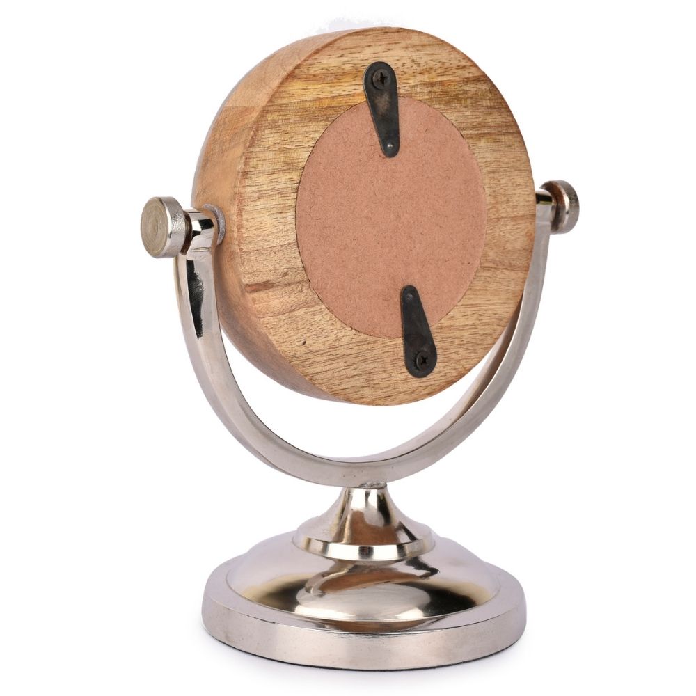 Table Top Clock | Antique Style | Modern Accent | Nickel Finish And Wood | 9.4" 