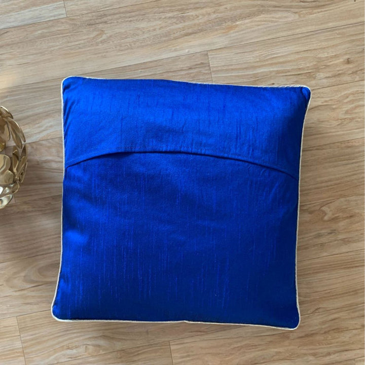 Half N Half Tassel Banarasi Cushion Cover | Cobalt Blue | 16" x 16"