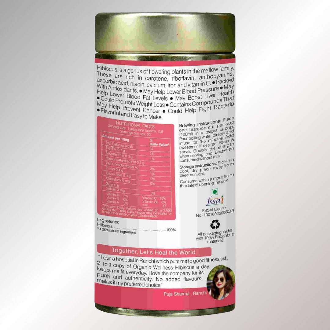 Blossom Hibiscus | Anti-Oxidant Rich | Organic Caffeine-Free Drink | 100 GM Tin Pack