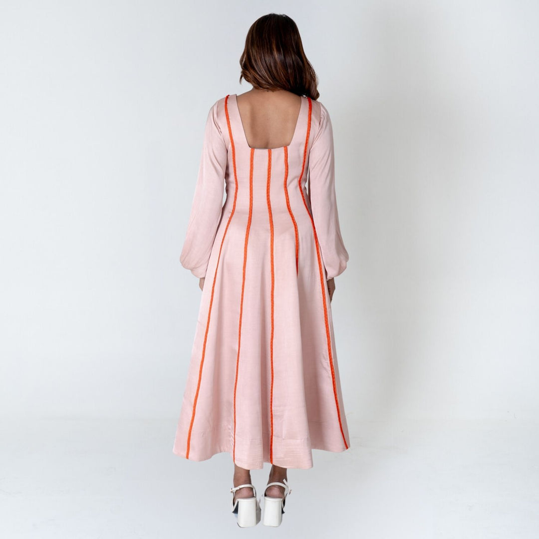 Pink Maxi Dress | Orange Braid Embellished | Modal Silk | Statement Style