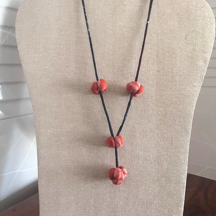 Minimalist Necklace For Women | Made of  Ikat and Ajrakh | Rust