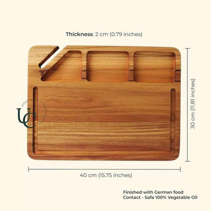 Hand-Crafted Chopping Board with Mobile/Tablet Holder | Teak Wood | 16 Inch