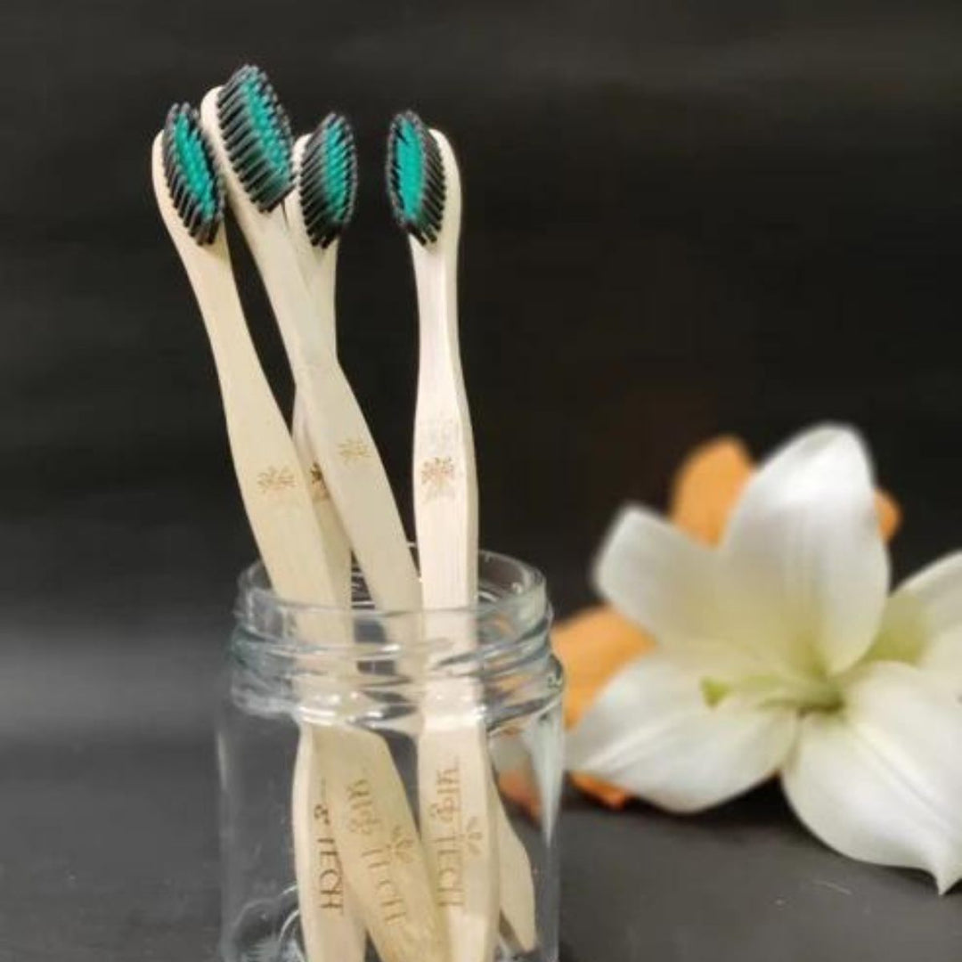 Bamboo Toothbrush With Soft Charcoal Bristles | Sustainable | Pack Of 4