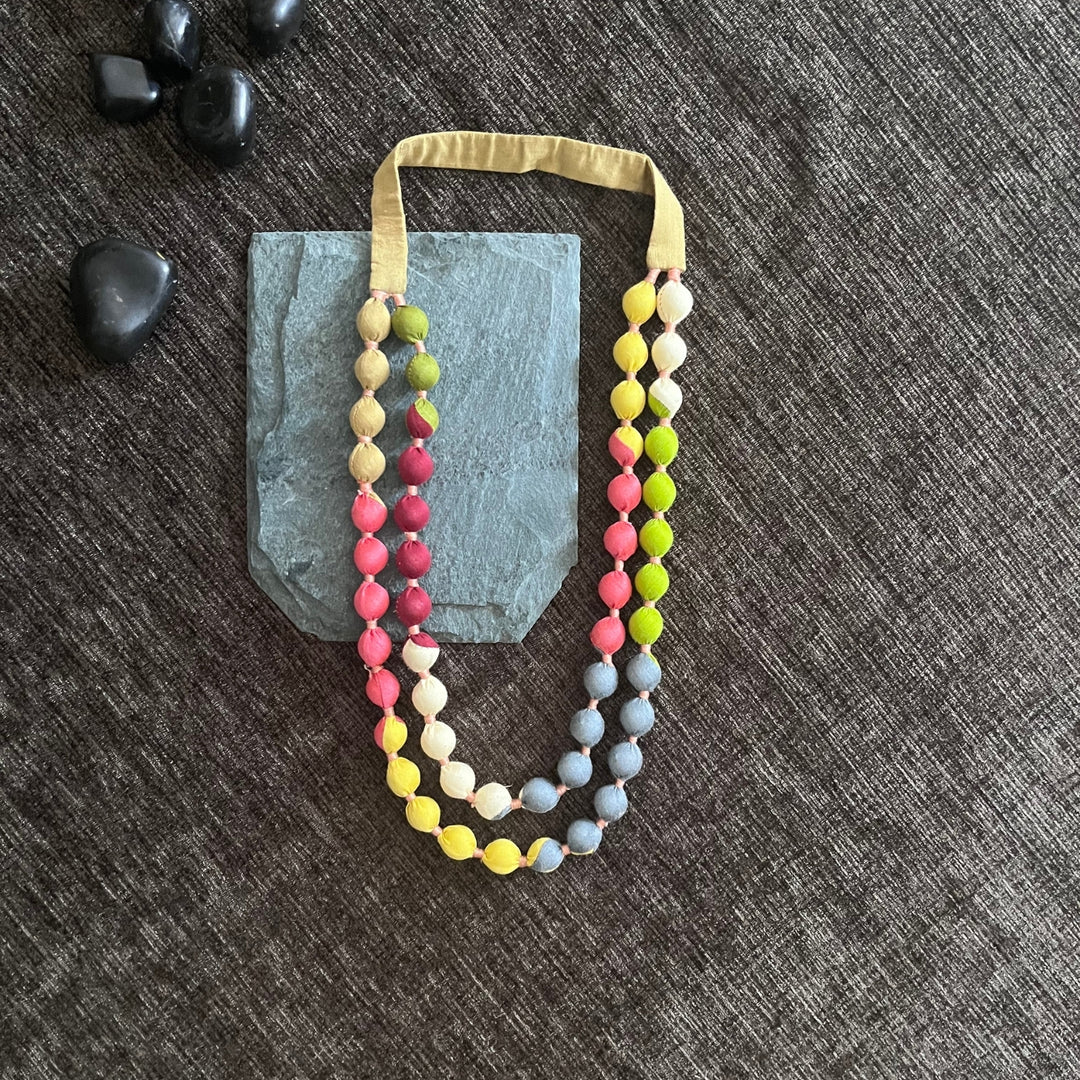 Colour Pop Double Layer Women Necklace | Artistic Made Fabric Beads | Boho