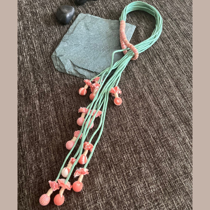 Boho Potli Women Necklace | Fabric Jewelry | Hand Crafted | Adjustable | Mint Green & Peach