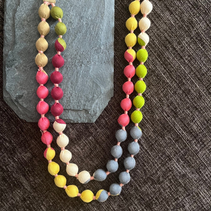 Colour Pop Double Layer Women Necklace | Artistic Made Fabric Beads | Boho