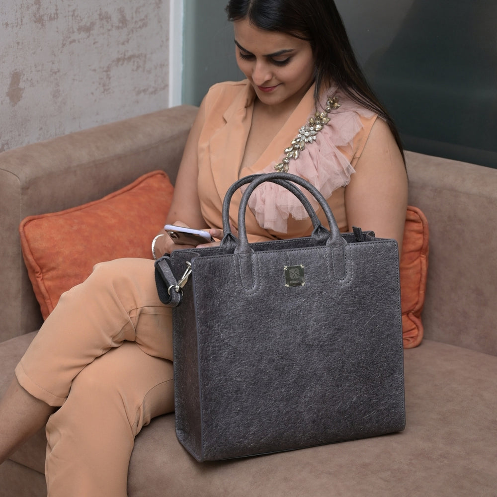 Charcoal Grey Tote Bag For Women | Made of Vegan Coconut Leather | Eco-Friendly