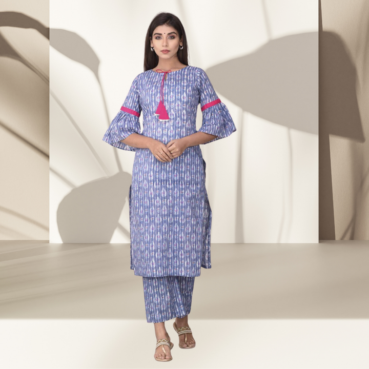 Bluebell Floral Kurta Set | Hand Block Printed | Festivities | Blue And Pink