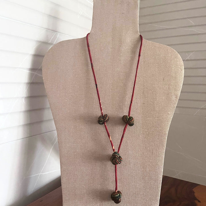 Long Necklace For Women | Made of Ajrakh | Stylish & Classy | Henna Green + Red