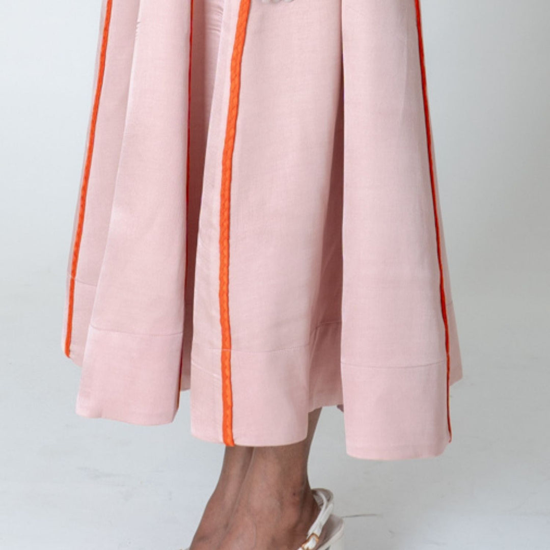 Pink Maxi Dress | Orange Braid Embellished | Modal Silk | Statement Style