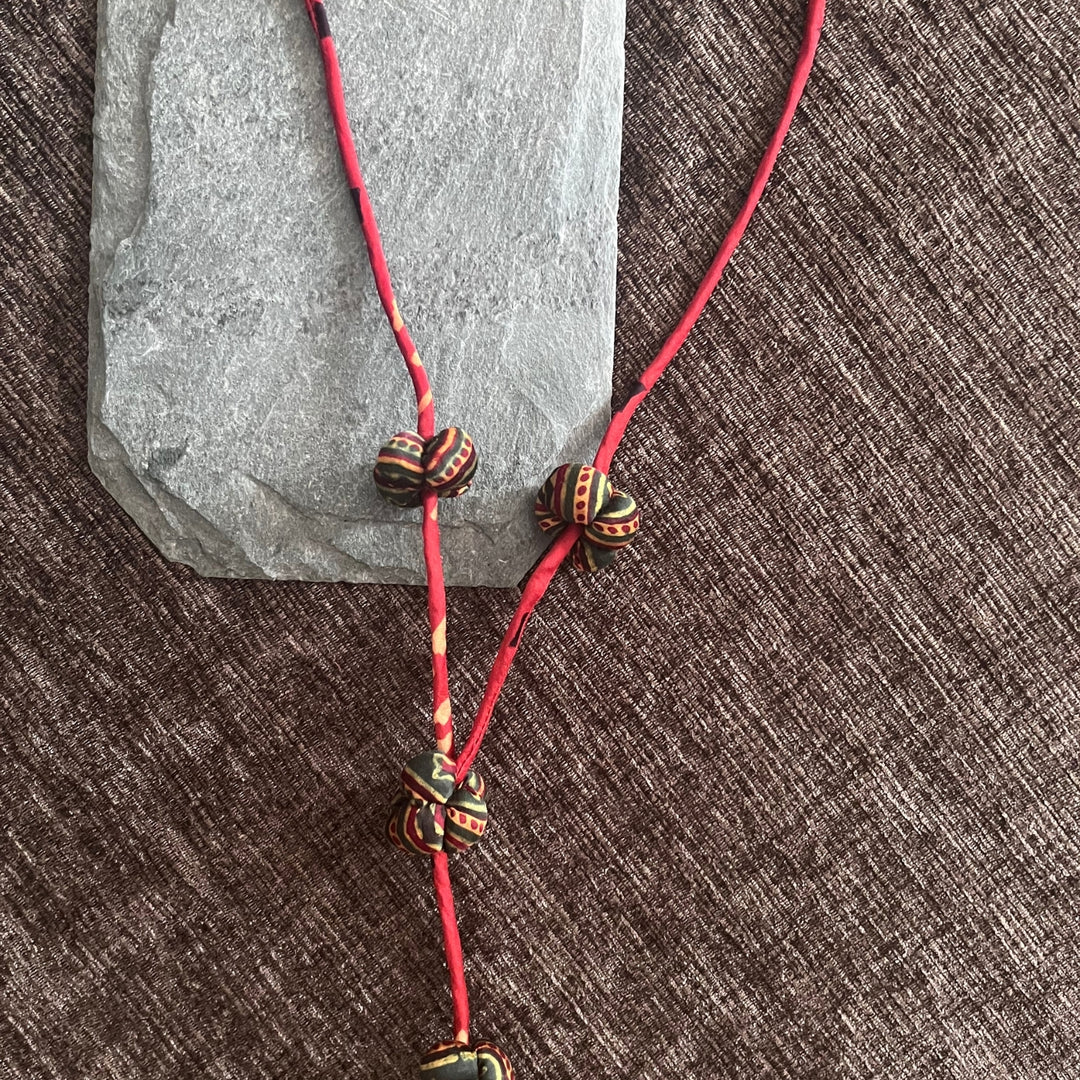 Long Necklace For Women | Made of Ajrakh | Stylish & Classy | Henna Green + Red 