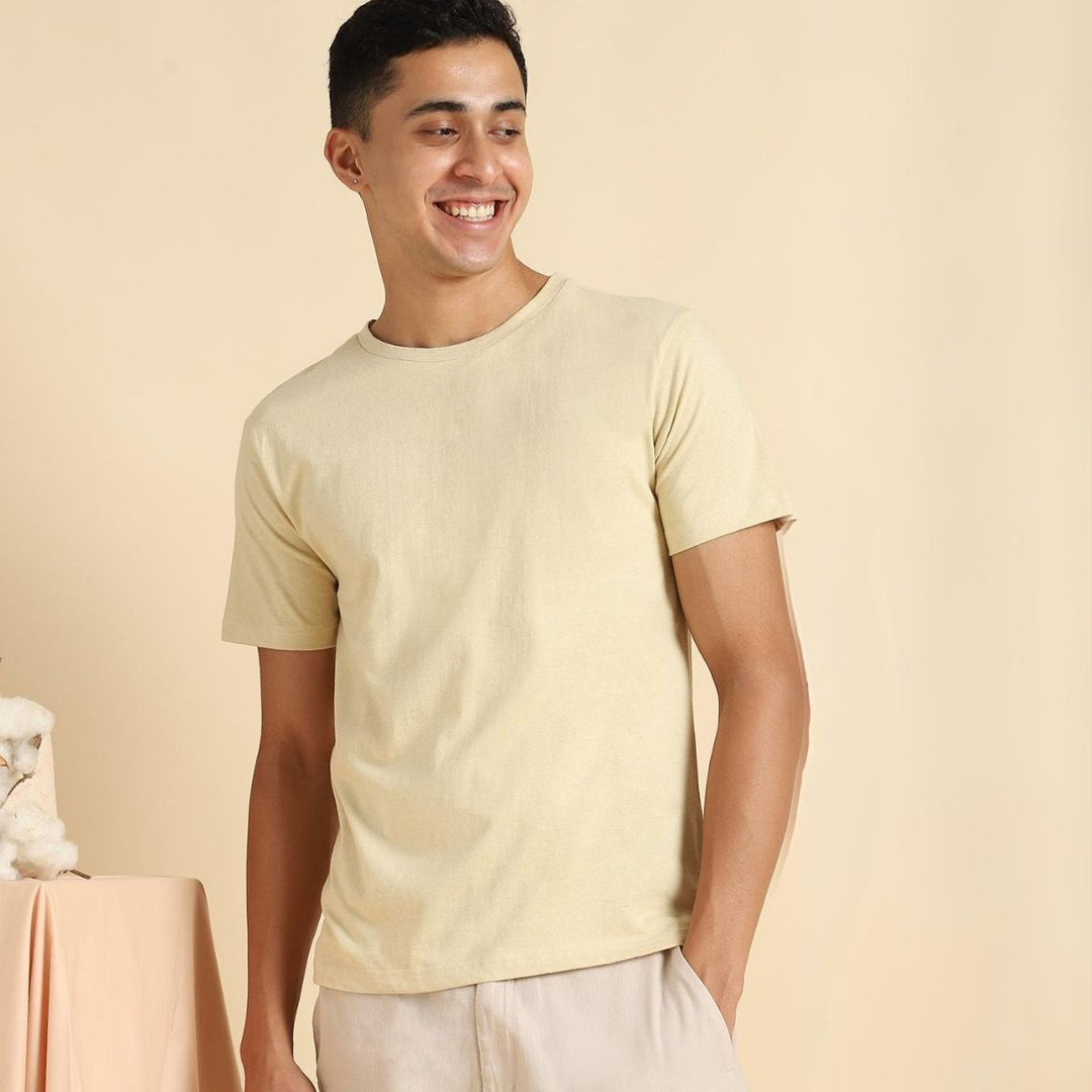 Naturally Fiber Dyed Men's Round Neck T-shirt | Organic Cotton | Buttermilk Yellow