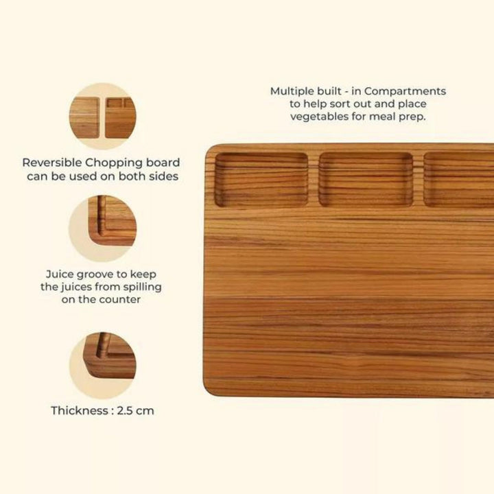 Teakogram Reversible Chopping Board | Teak Wood | Hand-Crafted | Extra Large- 17 Inch