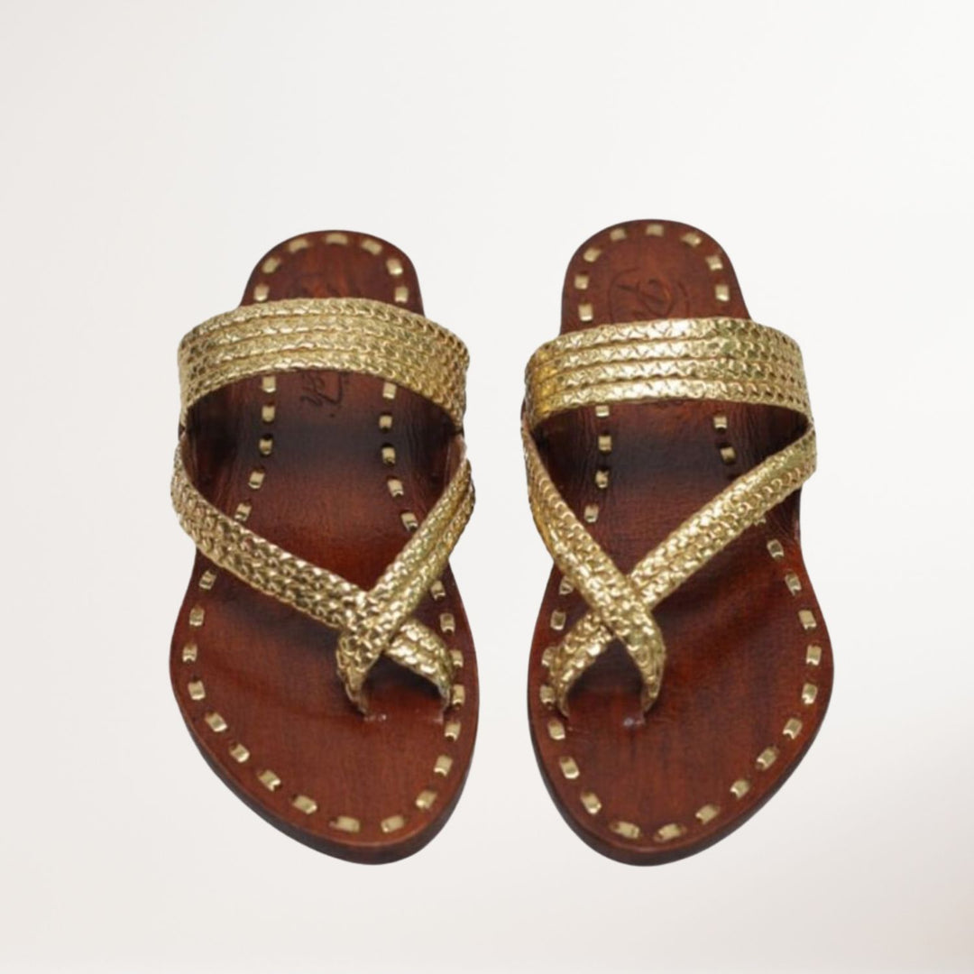 Gold Gandhi Kolhapuri Flats for Women | Hand Crafted And Hand Made By Artisans