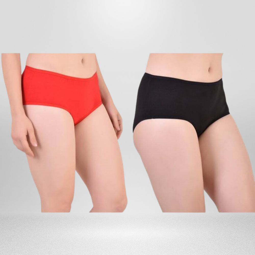 Midi Panty | Women Under Wear | Eco-Friendly Bamboo | Set of 2 | Black & Red