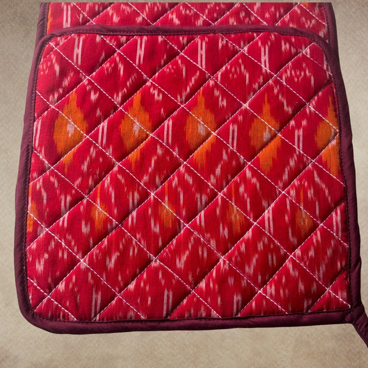 Hand-Crafted Soft Cushioned Pot Holder | Red Ikat | Set of 2