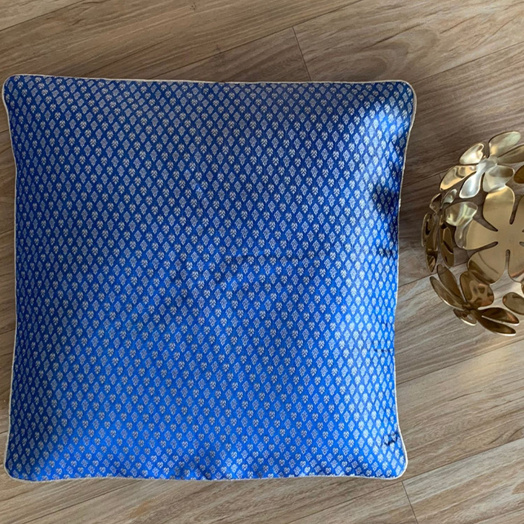 Vibrant Cobalt Blue Cushion Cover | Banarasi Silk | 16" x 16"