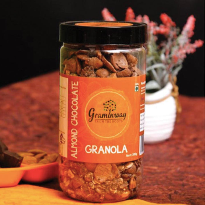 Almond Chocolate Granola | Delicious & Low Fat Breakfast Cereal | Bottle of 300 GM