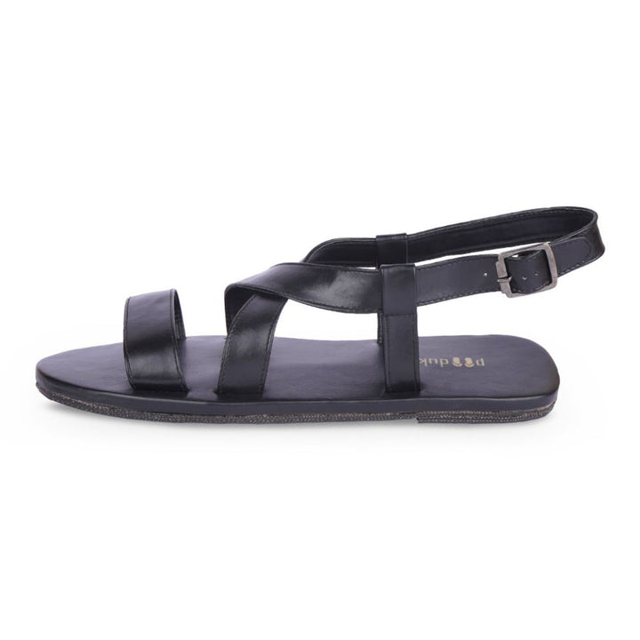 Black Crossover Flat Sandal for Men | Consciously Hand-Crafted | Vegan