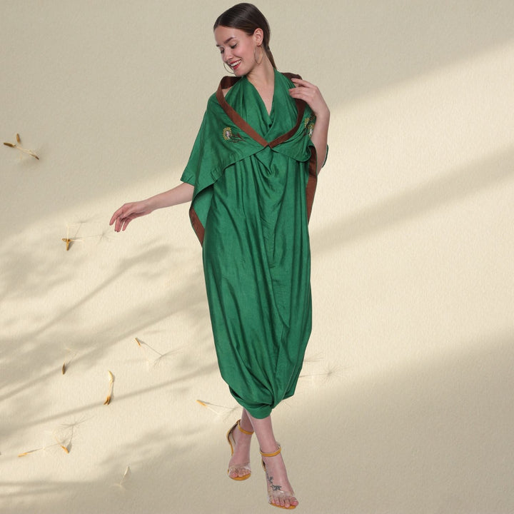 Zazie Tussar Drape Dress | Hand-Embroidered | Effortlessly Stylish