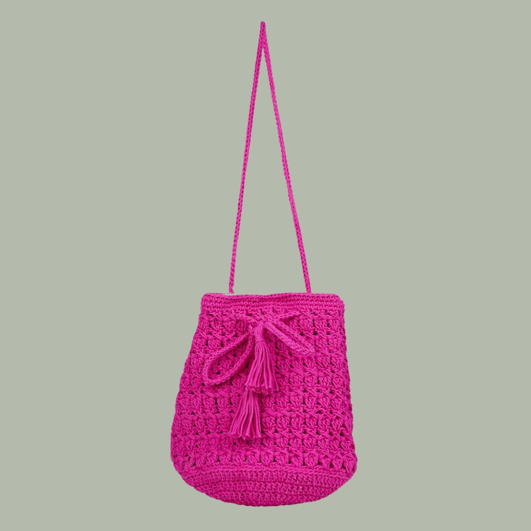 Women Bucket Bag | Hand-Crochet | Cotton Yarn | Rose Pink