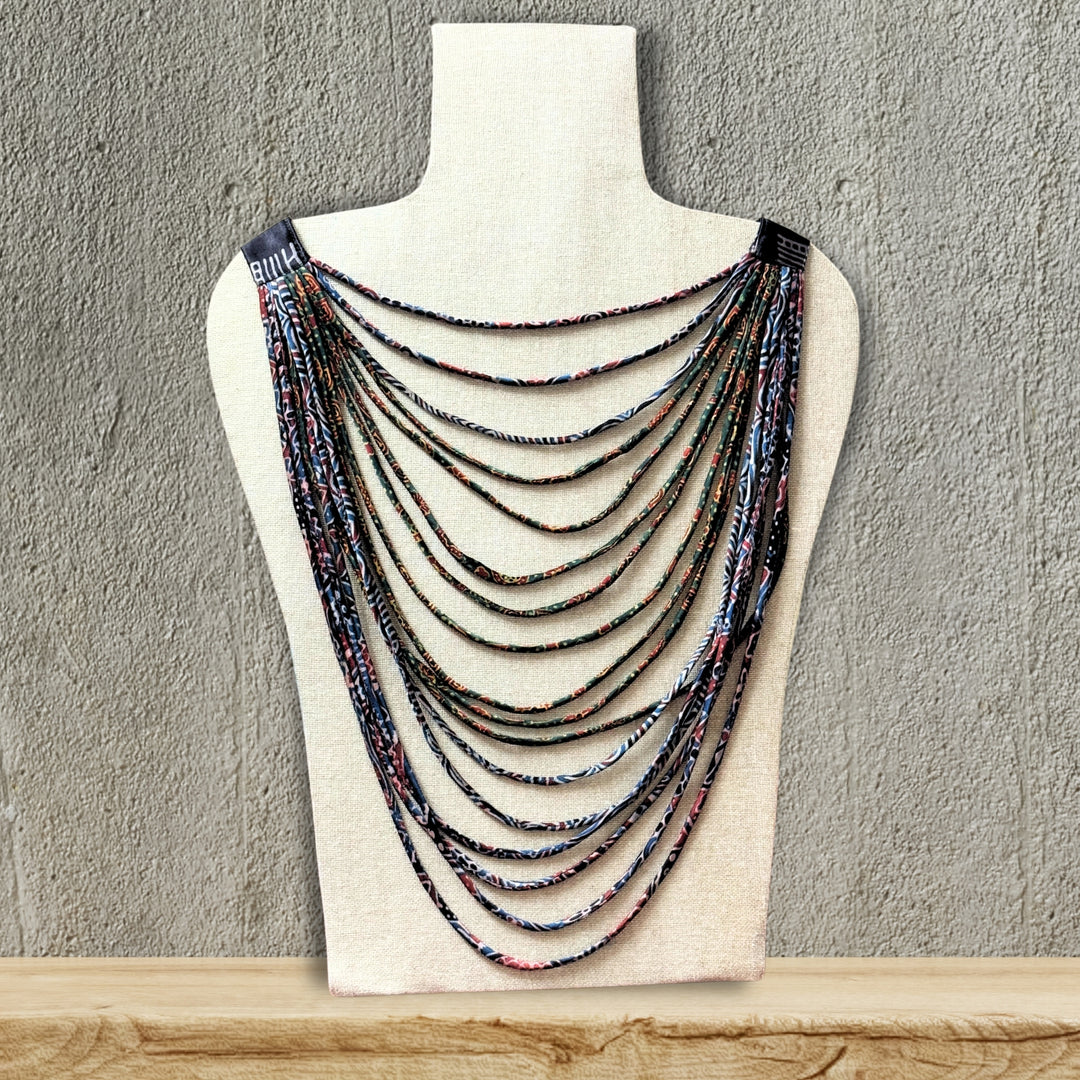 Multi Colour Women Necklace | Multi Strands | Handmade Ajrakh Fabric Jewelry 