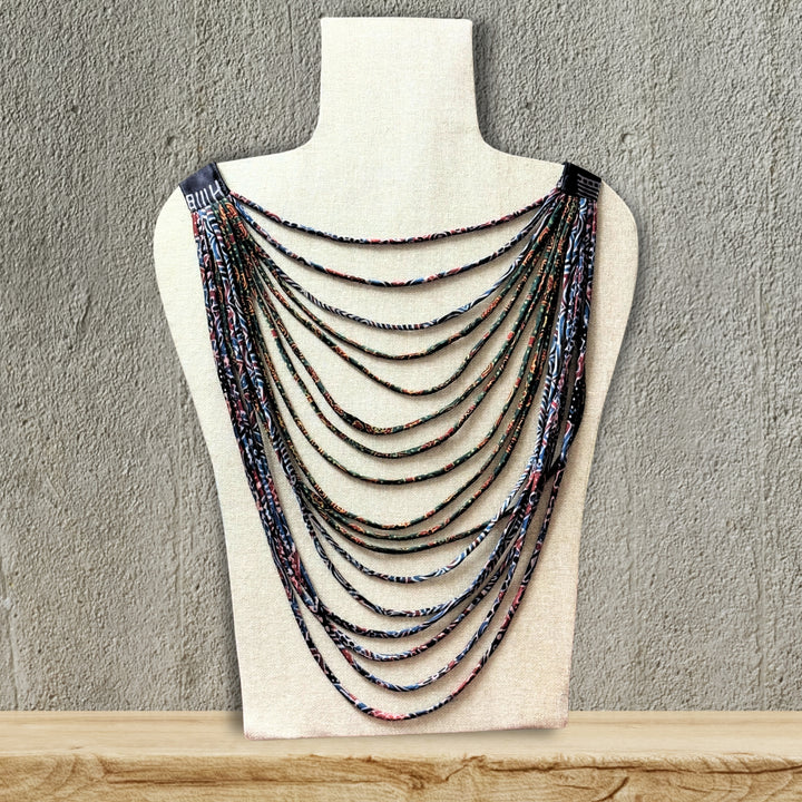 Multi Colour Women Necklace | Multi Strands | Handmade Ajrakh Fabric Jewelry 