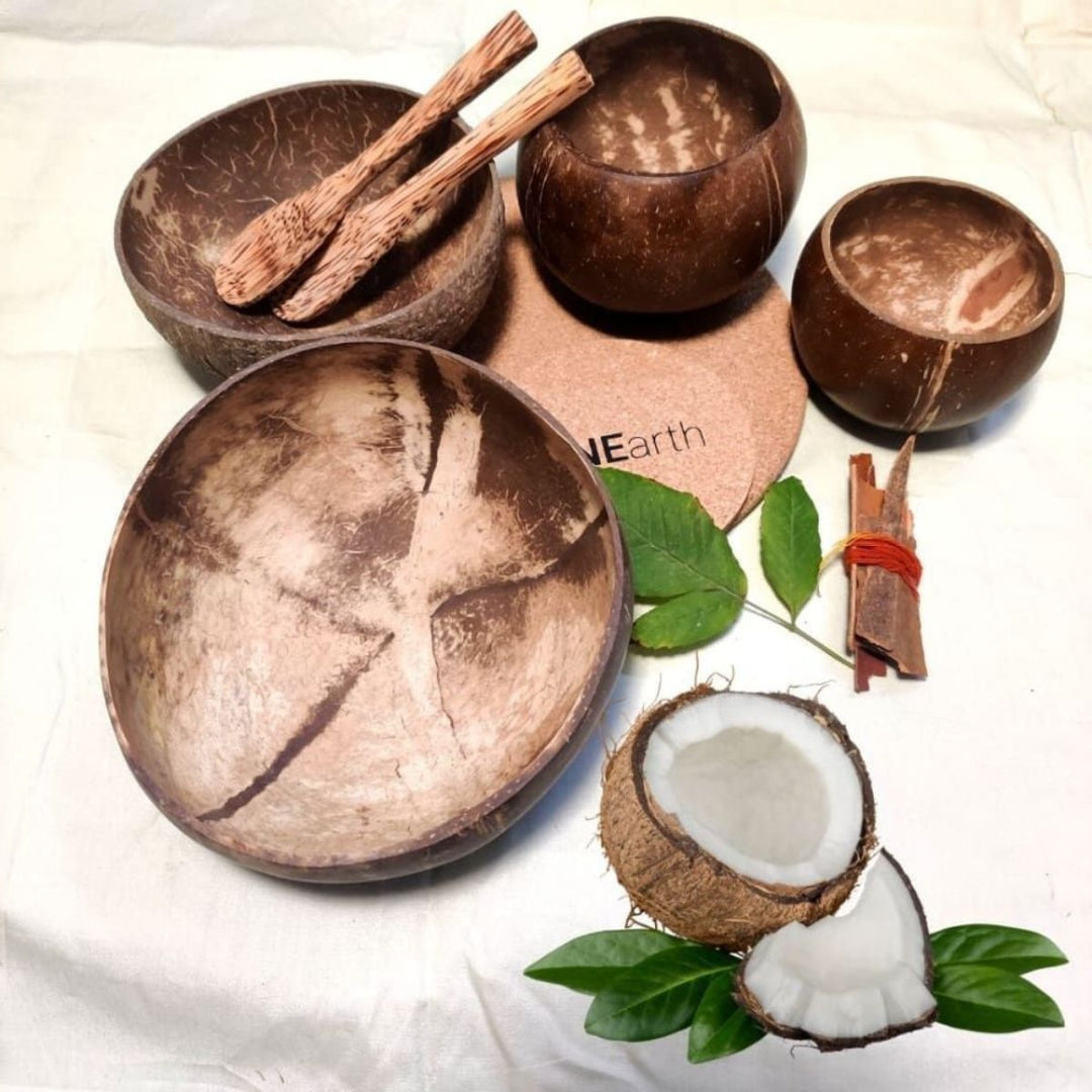 Hand-Crafted Coconut Shell Bowl Set | | Assorted Pack Of 4