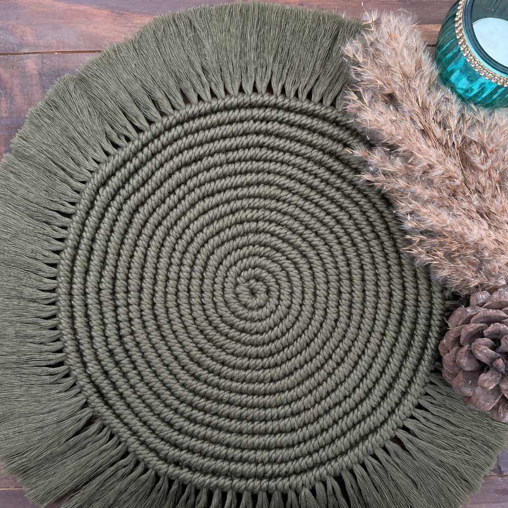 Bohemian Style Hand-Crafted Round Table Mat | Macrame Craft | Natural Cotton | Assorted Colours | 15 Inch